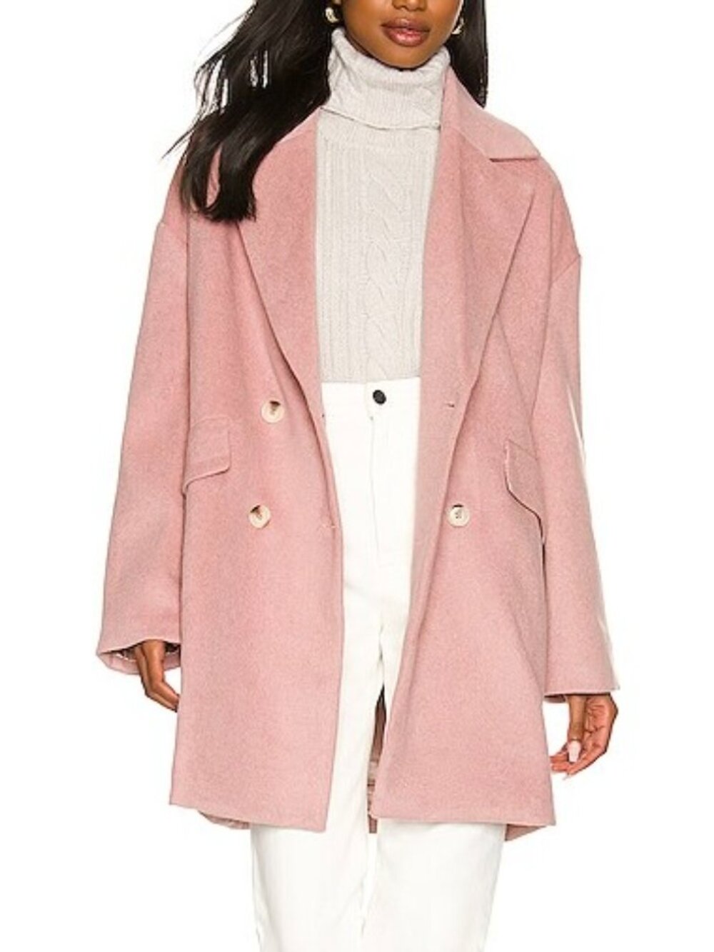 NEW ASTR The Label Rhea Wool Blend Mid Length Coat In Dusty Pink S
